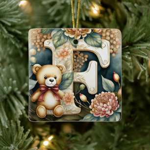 Blumen-Teddybär Buchstabe F Keramikornament