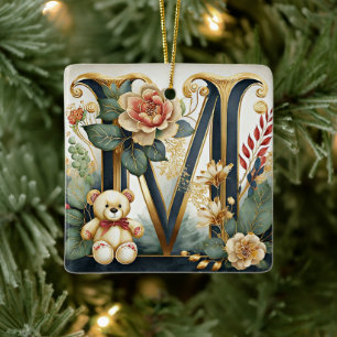 Blumen-Teddybär Buchstabe M Keramikornament