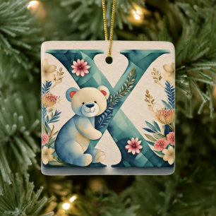 Blumen-Teddybär Buchstabe X Keramikornament