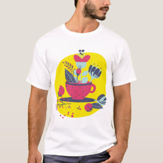 Blumen-Teetassen-Illustration T-Shirt - Modern Boh
