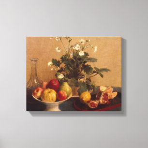 Blumen, Teller mit Frucht und Carafe, 1865 Leinwanddruck
