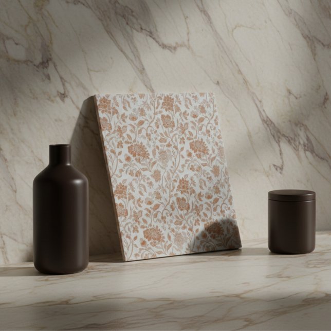 Blumen Terrakotta-Toile-Muster Fliese (Floral Terracotta Toile Pattern Ceramic Tile)