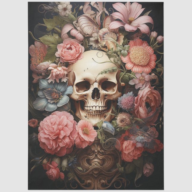 Blumen-Textur-Schädel-Decoupage Seidenpapier (Vorderseite)
