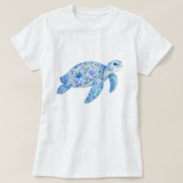 Blumen-Themen-Meeresschildkröten-Töpferei-Kunst T-Shirt