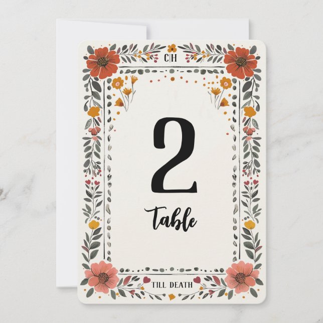 Blumen-Tischnummer im Letterpress-Stil Einladung (Vorderseite)