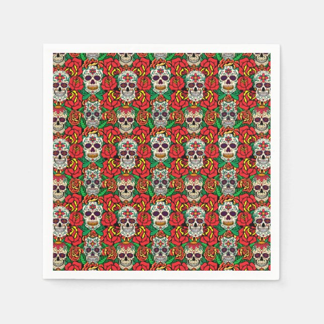 Blumen-Totenkopf-Muster Serviette (Vorderseite)