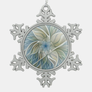 Blumen-Traum-Muster abstrakt blau Khaki Fraktal Schneeflocken Zinn-Ornament