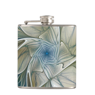 Blumen-Traum-Muster abstraktes Blau Khaki Fraktal Flachmann