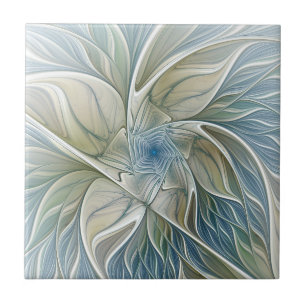 Blumen-Traum-Muster abstraktes Blau Khaki Fraktal Fliese