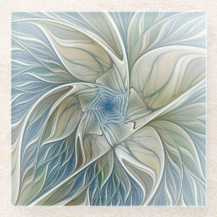 Blumen-Traum-Muster abstraktes Blau Khaki Fraktal Glasuntersetzer