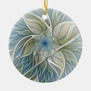 Blumen-Traum-Muster abstraktes Blau Khaki Fraktal Keramik Ornament