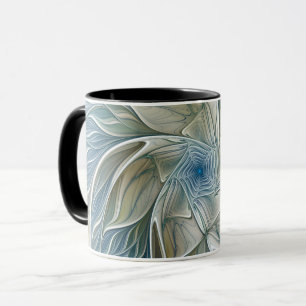 Blumen-Traum-Muster abstraktes Blau Khaki Fraktal Tasse