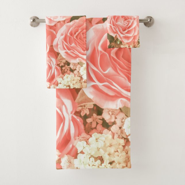Blumen| Tuch-Set der reizenden und eleganten rosa Badhandtuch Set (Insitu)