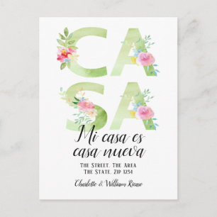 Blumen-Typografie Neue Casa-Heimat Ankündigungspostkarte