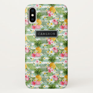 Blumen u. Ananas-aquamarine Streifen addieren iPhone X Hülle
