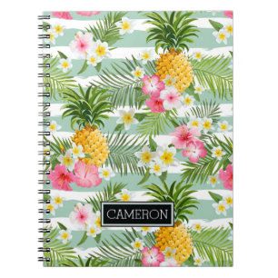 Blumen u. Ananas-aquamarine Streifen   addieren Notizblock