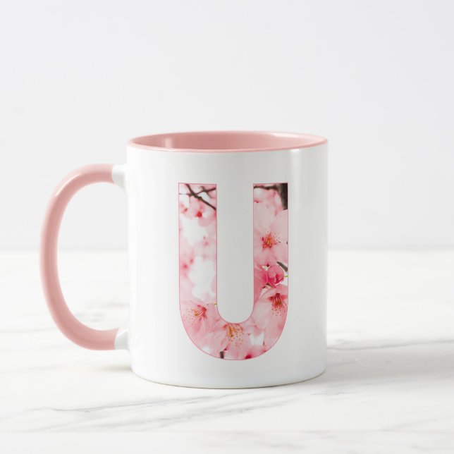 Blumen U Anfangsbuchstabe Tasse | Personalisierter (Links)