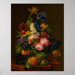 Blumen und Ananas auf einem Gebälk Poster