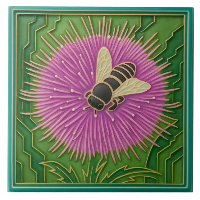 Blumen- und Bienenfliese Fliese (Vorderseite)
