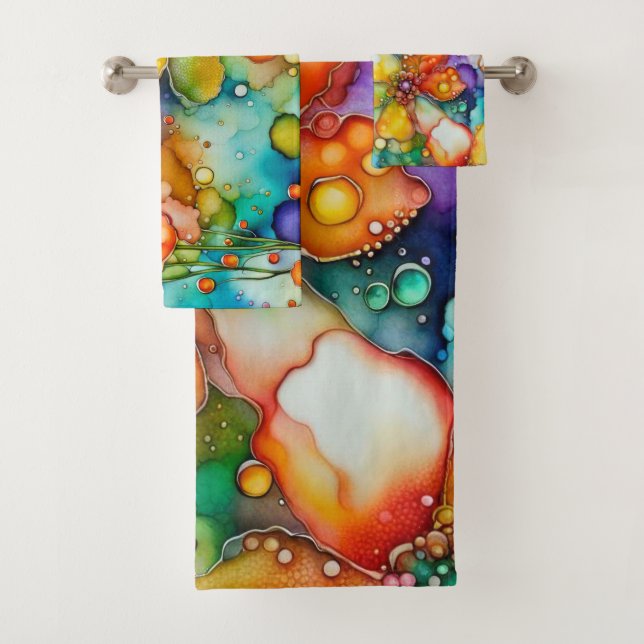 Blumen und Blasen Abstrakt Badhandtuch Set (Insitu)