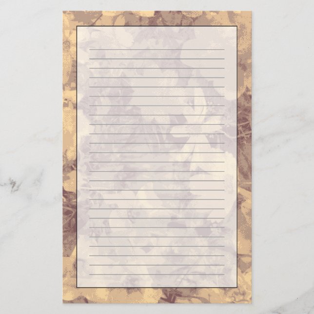 Blumen- und Blatttarnungsmuster auf Beige Briefpapier (Vorderseite)