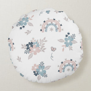 Blumen- und Boho-nahtloses Muster Rundes Kissen
