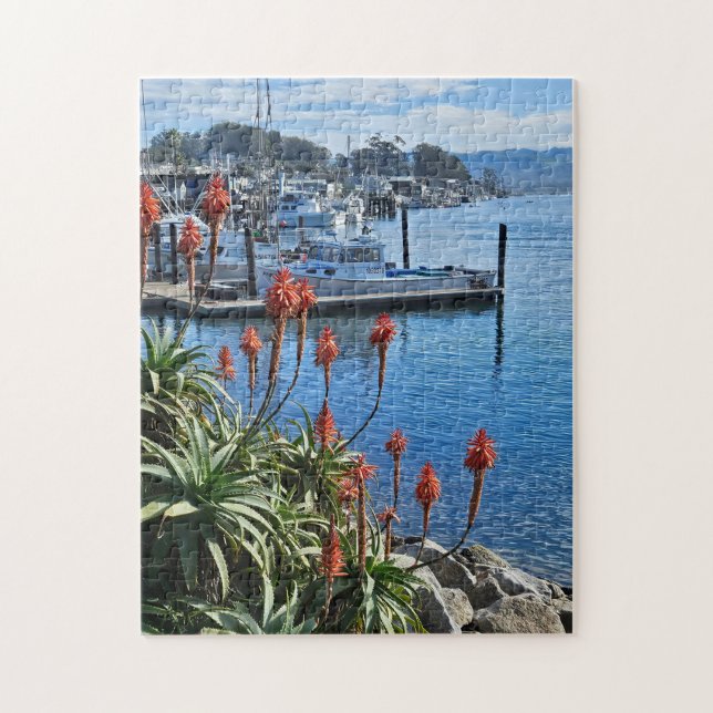 Blumen und Boote an der Küste (Vertikal)