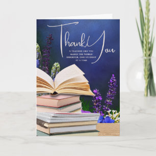 Blumen- und buchthematisierte Lehrer-Dankeschön-Ka Karte