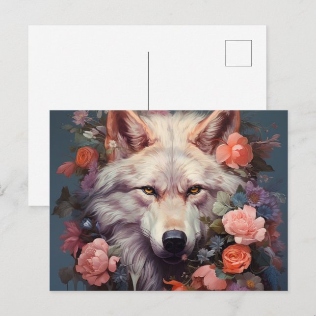 Blumen und der Wolf Postkarte (Vorne/Hinten)