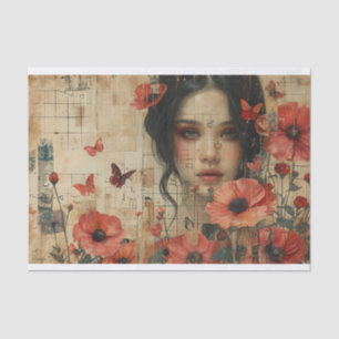 Blumen und eine junge Frau Seidenpapier