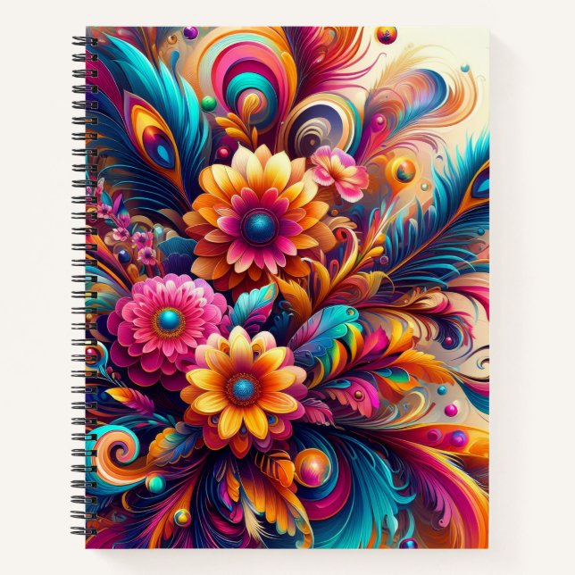 Blumen und Federn Deluxe Notizbuch (Vorderseite)