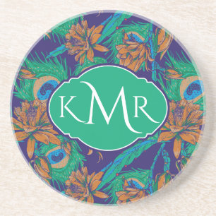 Blumen und Federn Monogramm Getränkeuntersetzer
