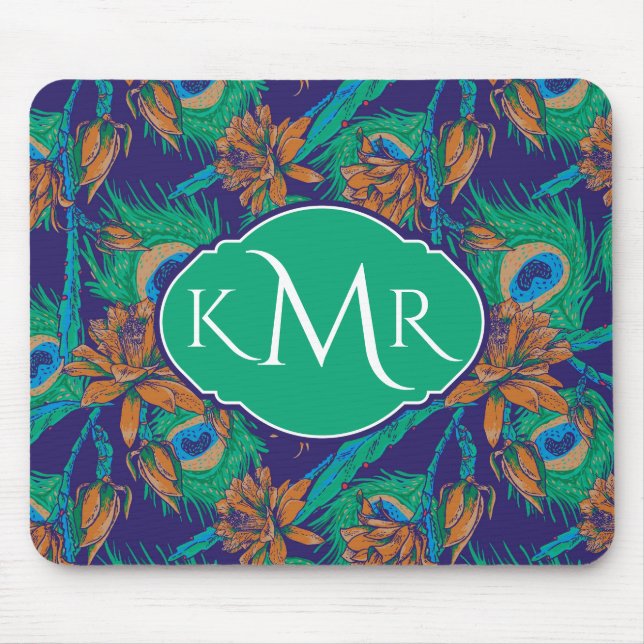 Blumen und Federn | Monogramm Mousepad (Vorne)