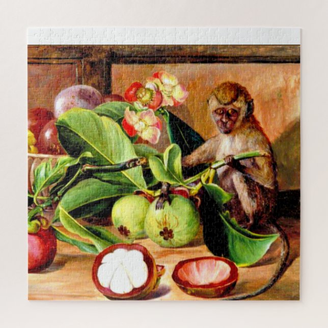 Blumen und Früchte der Mangostane; Singapur-Affe (Vertikal)