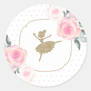 Blumen- und Gold-Ballerina-Aufkleber Runder Aufkleber