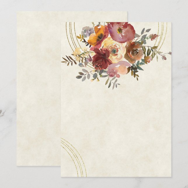 Blumen- und Goldhochzeit im Herbst Einladung (Vorne/Hinten)