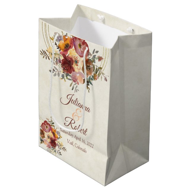 Blumen- und Goldhochzeit im Herbst Mittlere Geschenktüte (Vorderseite Schrägansicht)