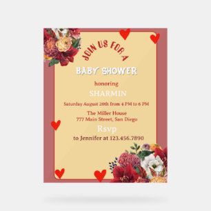 Blumen- und Herz-Baby-Shower-Einladung Acrylschild