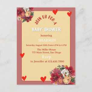 Blumen- und Herz-Baby-Shower-Einladung Postkarte