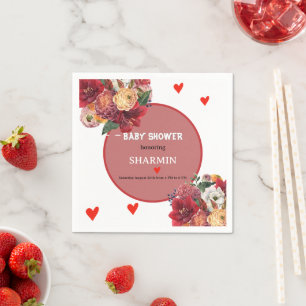 Blumen- und Herz-Baby-Shower-Einladung Serviette