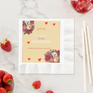 Blumen- und Herz-Baby-Shower-Einladung Serviette