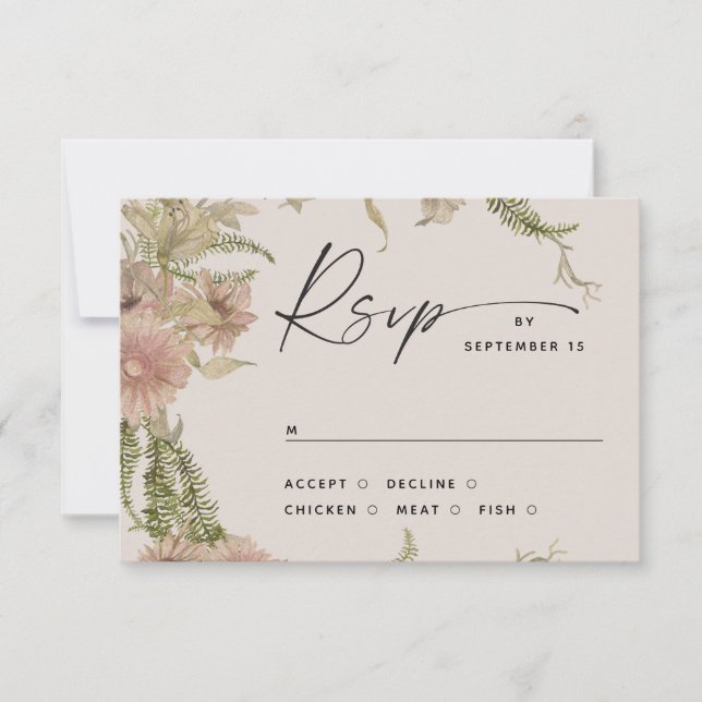 Blumen- und Hochzeitsbeilage. Warm Ivory Botanical RSVP Karte (Vorderseite)
