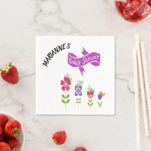 Blumen- und Käfer-Baby-Shower-Namensakzent Serviette