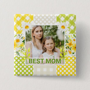 Blumen- und Karo-Fotorahmen Muttertag Button