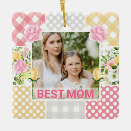 Blumen- und Karo-Fotorahmen Muttertag Keramikornament