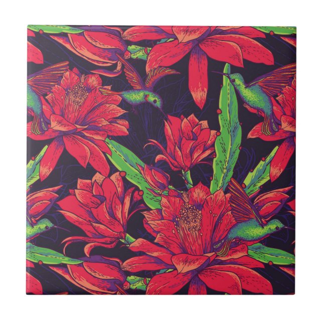 Blumen und Kolibris Fliese (Vorderseite)