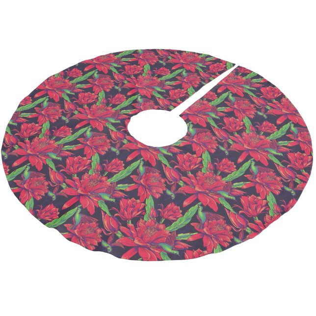 Blumen und Kolibris Polyester Weihnachtsbaumdecke (Schrägansicht)