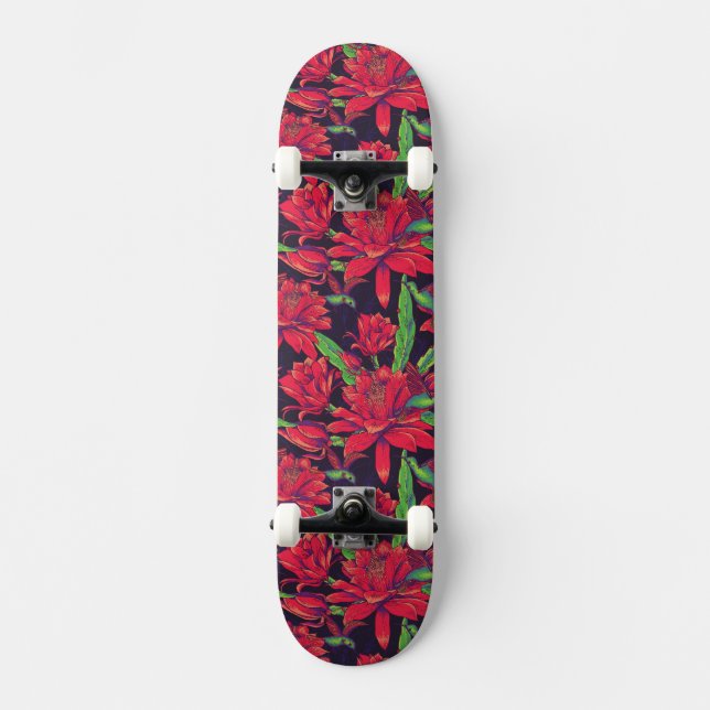 Blumen und Kolibris Skateboard (Vorderseite)