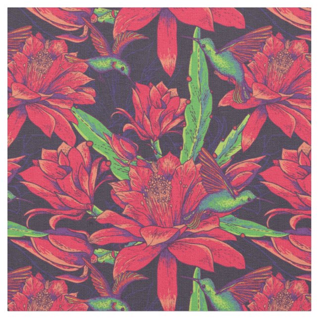 Blumen und Kolibris Stoff (Nahaufnahme)