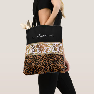 Blumen- und Leopardenmuster Tasche